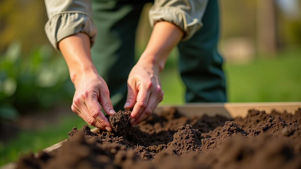 Gardener planting seeds outdoors in spring, following RHS timing guidelines, hands in soil with seedlings